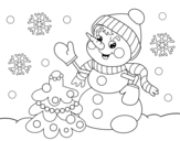 <span class='hidden-xs'>Coloriage de </span>Carte de bonhomme de neige de Noël à colorier