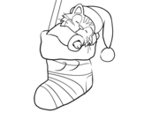 Dibujo de Chaton dormant dans un bas de Noël