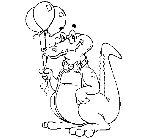 Coloriage de Crocodile avec des ballons pour Colorier