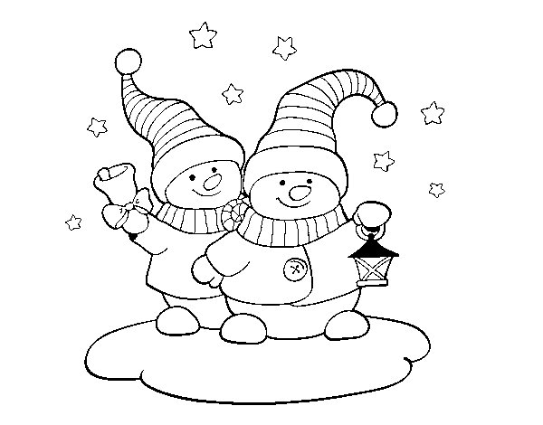 Coloriage de Deux poupées de Noël pour Colorier