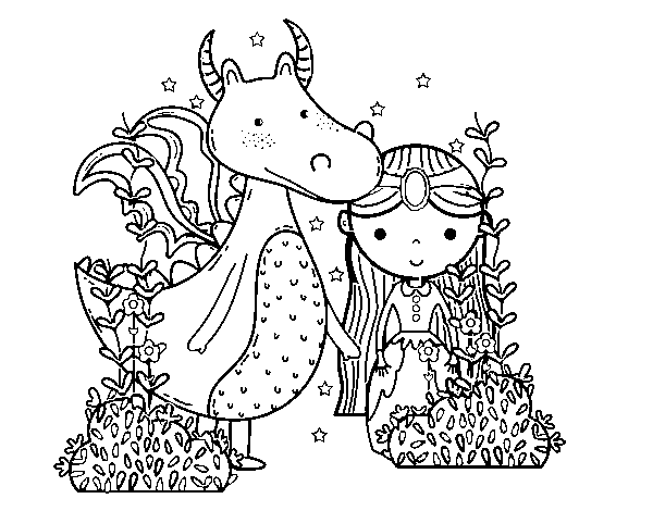 Coloriage de Dragon et princese pour Colorier