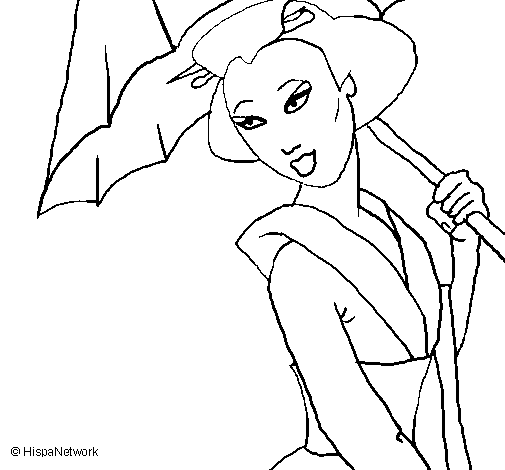 Coloriage de Geisha à l'ombrelle pour Colorier