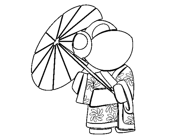 Coloriage de Geisha avec le parapluie pour Colorier