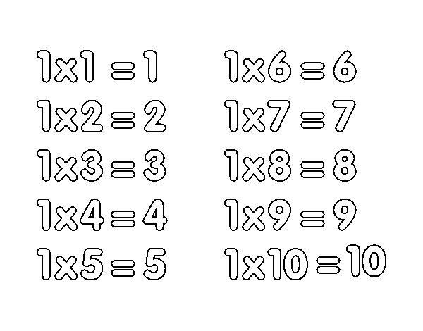 Coloriage de La table de multiplication du 1 pour Colorier