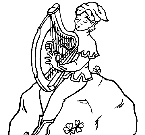 Coloriage de Lutin jouant de la harpe pour Colorier