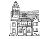 <span class='hidden-xs'>Coloriage de </span>Maison de deux étages avec une tour à colorier