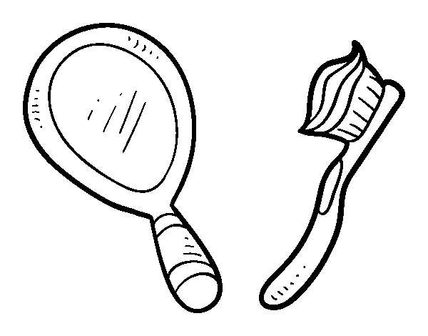 Coloriage de Miroir et brosse à dents pour Colorier