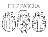 Dibujo de Petit mouton avec des oeufs de Pâques
