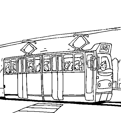 Coloriage de Tramway avec des passagers pour Colorier
